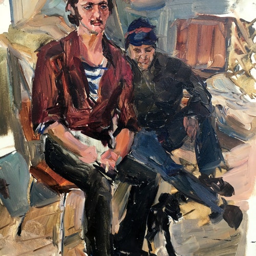 Oil shops painting portrait of sailors Irina Palazhchenko original picture painter art work & collectibles USSR