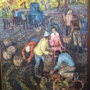 Oil painting Potato harvesting Barannikova Galina Georgievna original picture painter landscape art work & collectibles kitchen decor