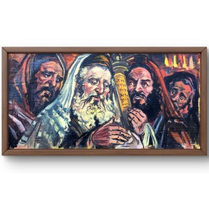 Retrato pintado al óleo original, óleo sobre cartón, grupo de figuras en intensa interacción, arte hecho a mano, sin marco, arte de pared