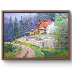 Oil painting landscape original, painting on canvas. mountains landscape, handmade art, nature, unframed, forest landscape, wall art