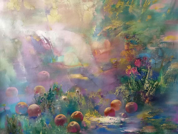 油絵抽象オリジナル、油絵、柔らかなパステルカラーで満たされた