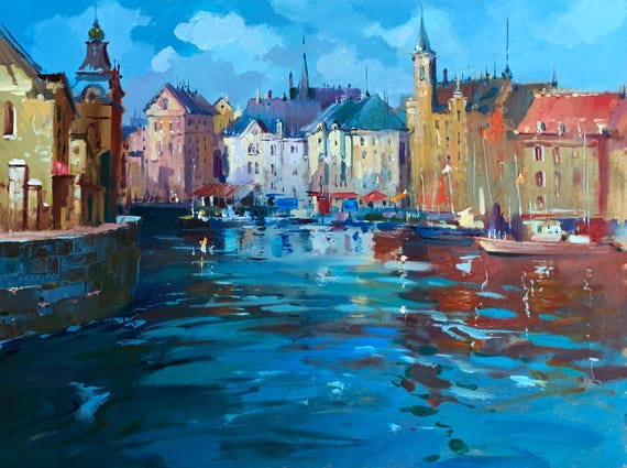 Oil Painting Landscape Original, Painting on Cardboard, Venice