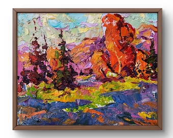 Oil painting landscape original, painting on canvas, forest landscape, handmade art, nature, unframed, autumn scenery, wall art