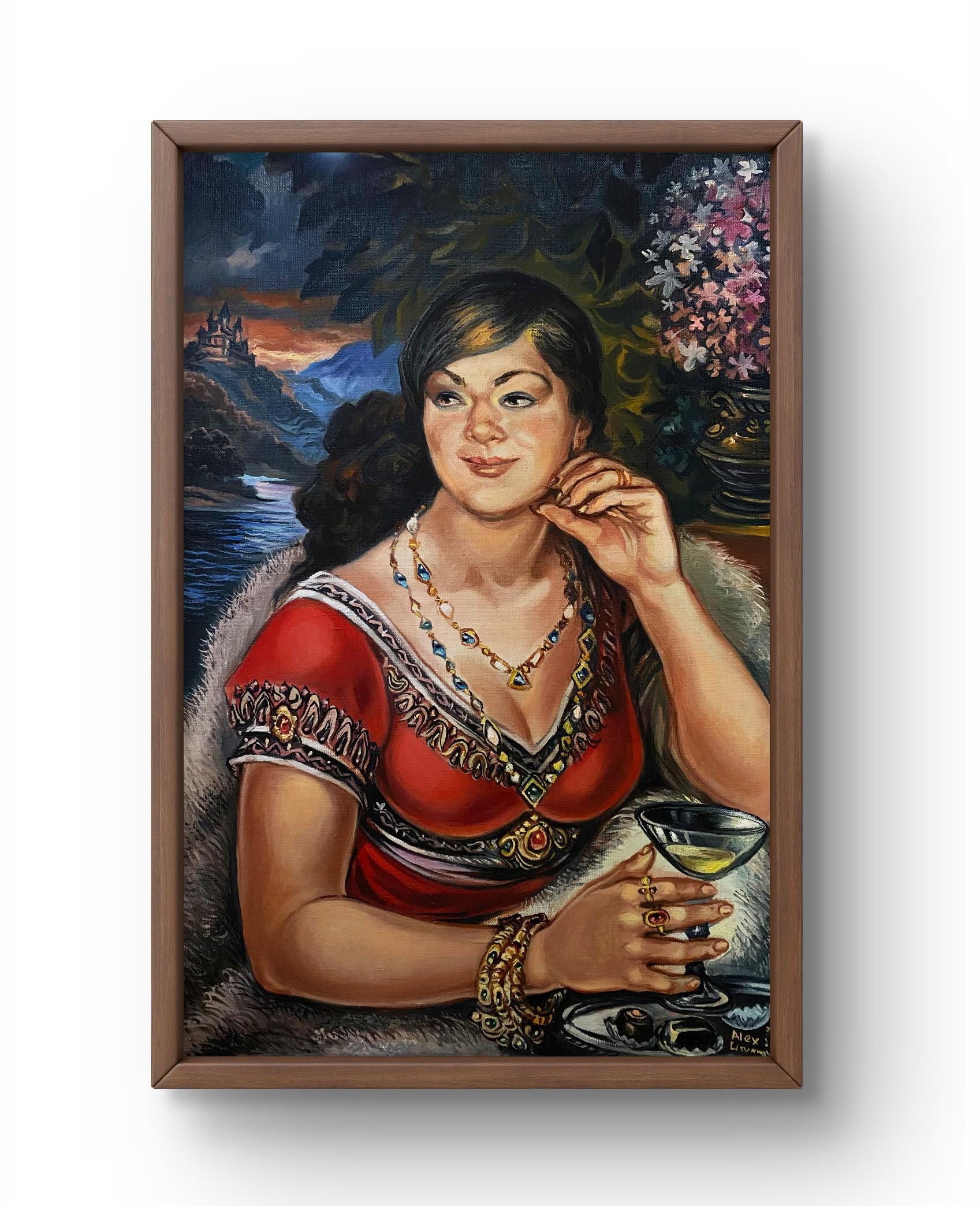 油絵の肖像画（オリジナル）、キャンバスに描いた油絵、伝統的な衣装を