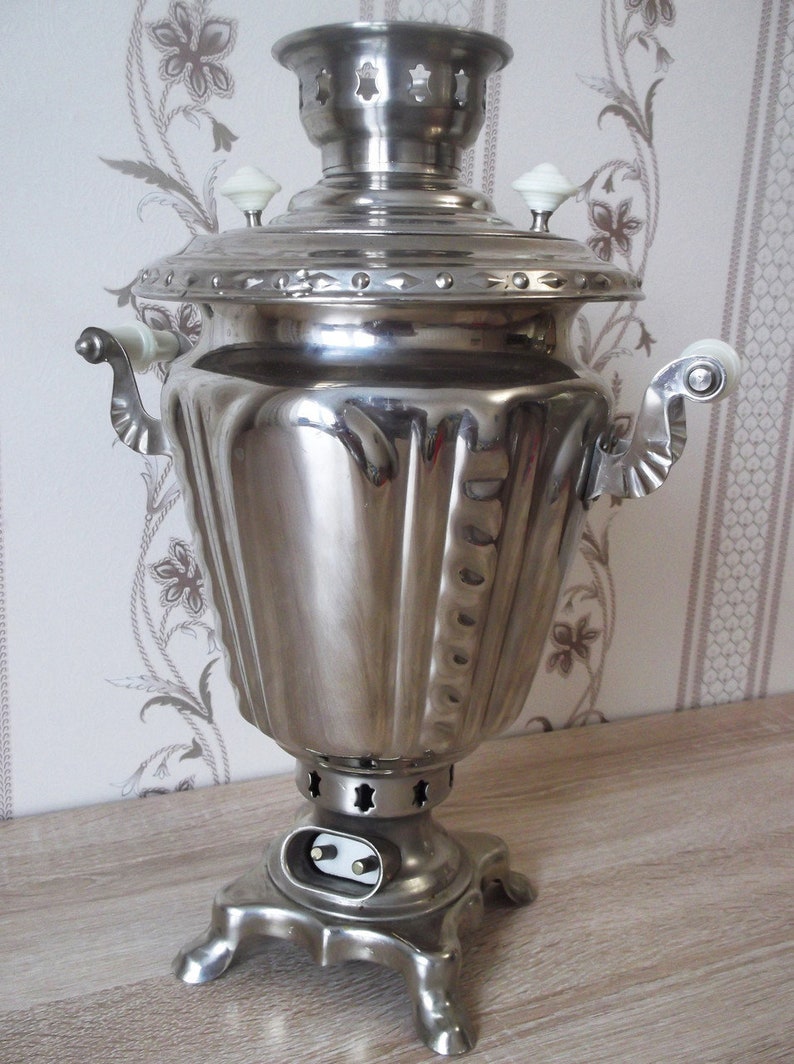 Samovar Electric Tula samovar 3 liter nickel-plated cone with pigtails Home Living Kitchen Dining Coffee Tea Makers Teapots Appliances USSR