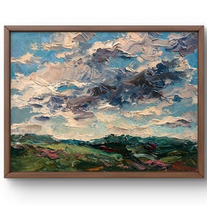 Pintura a óleo paisagem original, pintura em papelão, paisagem do céu, arte artesanal, natureza, sem moldura, paisagem florestal, arte de parede