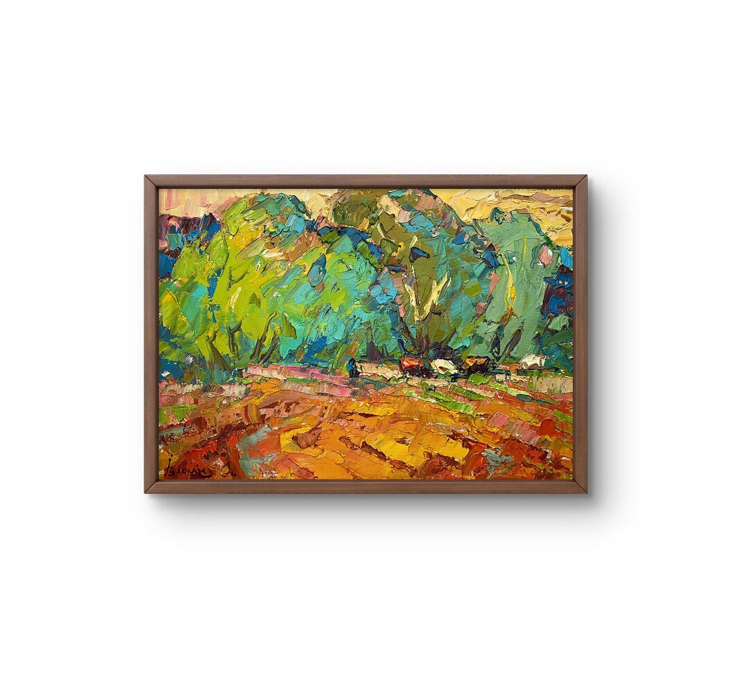 Landscape Original Oil Painting on Canvas Summer Forest Green Landscape ...