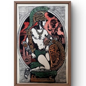 Grafica originale dipinta a penna, pittura su carta, ritratto di legionario, arte fatta a mano, interno, senza cornice, ritratto greco, arte murale