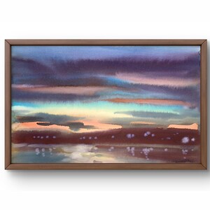 Dipinto ad acquerello paesaggio originale, dipinto su carta, paesaggio serale, arte fatta a mano, natura, senza cornice, scena romantica, arte murale