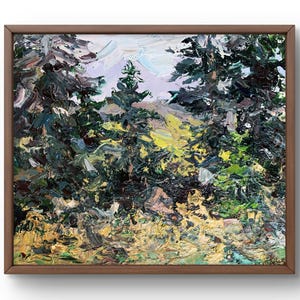 Pintura al óleo paisaje original, pintura sobre cartón, paisaje forestal, arte hecho a mano, naturaleza, sin marco, paisaje de verano, arte de pared