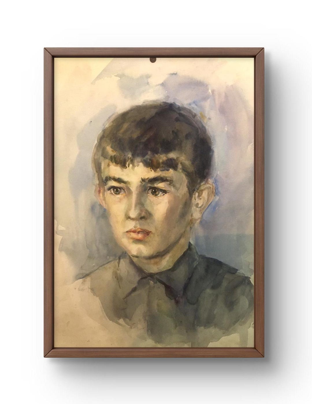 Watercolor Painting Portrait Original, Painting on Cardboard, Boy ...