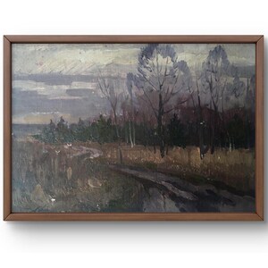 Pintura al óleo paisaje original, pintura sobre cartón, paisaje forestal, arte hecho a mano, naturaleza, sin marco, paisaje de árboles, arte de pared