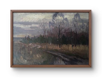 Oil painting landscape original, painting on cardboard, forest landscape, handmade art, nature, unframed, trees landscape, wall art