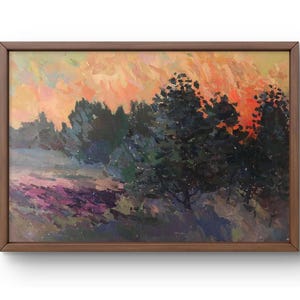 Pintura a óleo paisagem original, pintura em papelão, paisagem florestal, arte artesanal, natureza, sem moldura, paisagem de árvores, arte de parede