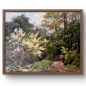 Pintura al óleo paisaje original, pintura sobre cartón, paisaje forestal, arte hecho a mano, naturaleza, sin marco, paisaje primaveral, arte de pared