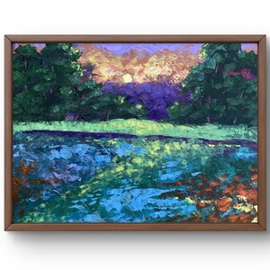 Pintura al óleo paisaje original, pintura sobre cartón, paisaje al atardecer, arte hecho a mano, naturaleza, sin marco, paisaje de verano, arte de pared