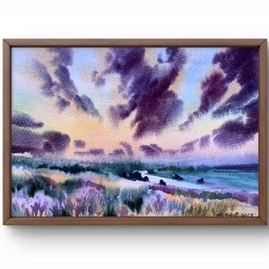 Dipinto ad acquerello paesaggio originale, dipinto su carta, paesaggio di nuvole, arte fatta a mano, natura, senza cornice, paesaggio estivo, arte murale