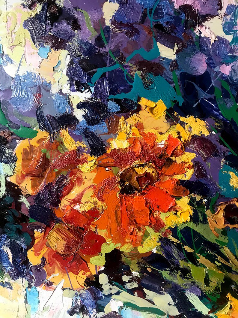 Oil Painting Still Life Original, Painting on Canvas, Autumn Flowers