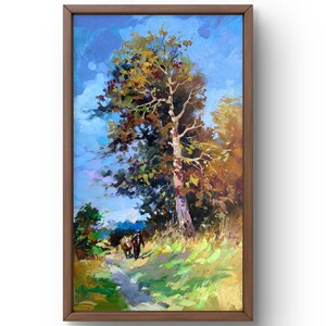 Pintura al óleo paisaje original, pintura sobre cartón, paisaje otoñal, arte hecho a mano, naturaleza, sin marco, paisaje forestal, arte de pared