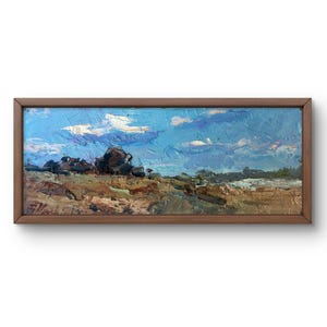 Pintura al óleo paisaje original, pintura sobre cartón, paisaje al atardecer, arte hecho a mano, naturaleza, sin marco, paisaje forestal, arte de pared