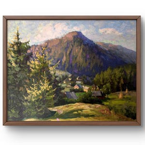 Pintura al óleo paisaje original, pintura sobre cartón, paisaje de montaña, arte hecho a mano, naturaleza, sin marco, paisaje forestal, arte de pared