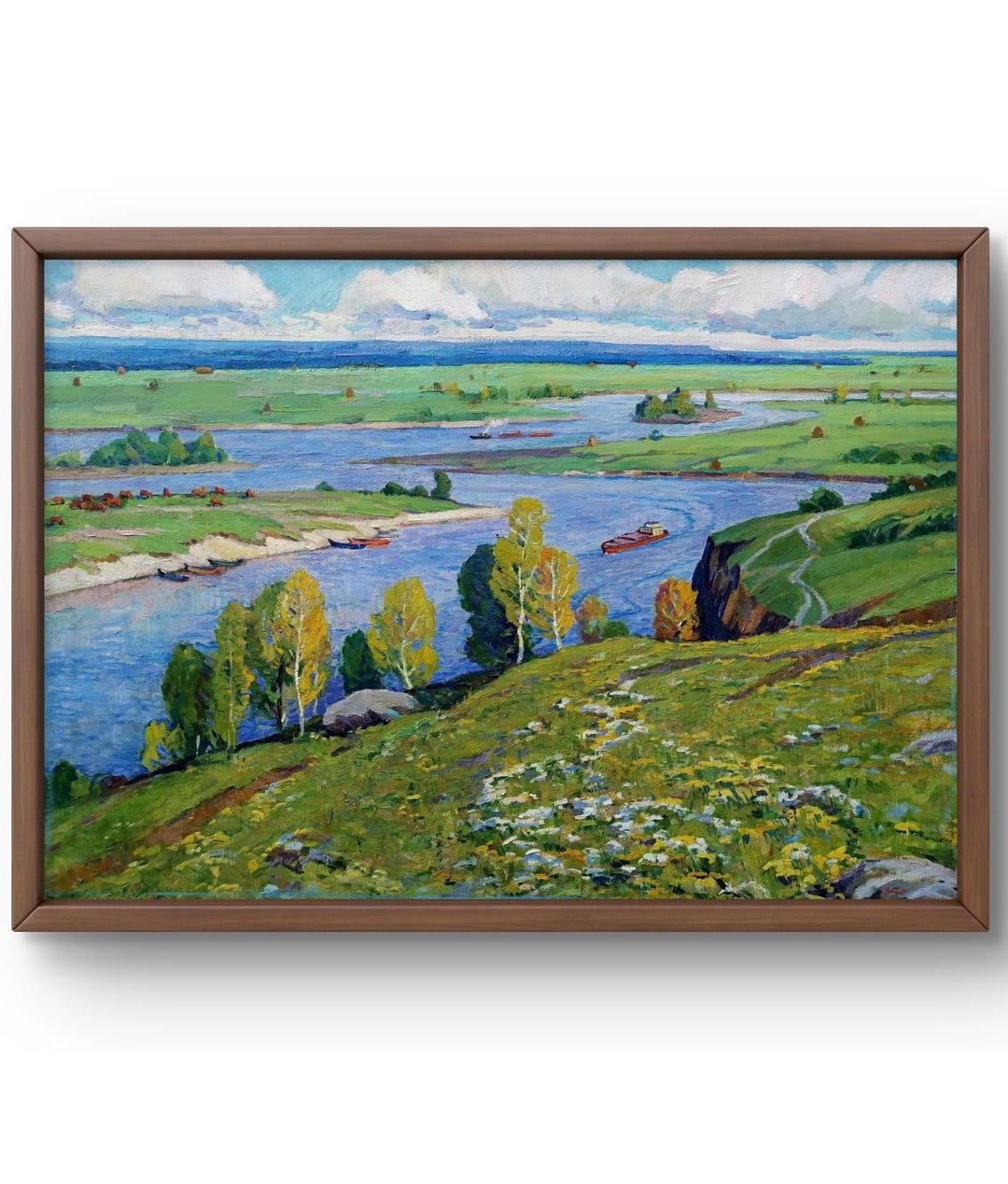 油絵風景画オリジナル、キャンバスに描いた絵画、川の風景、手作り