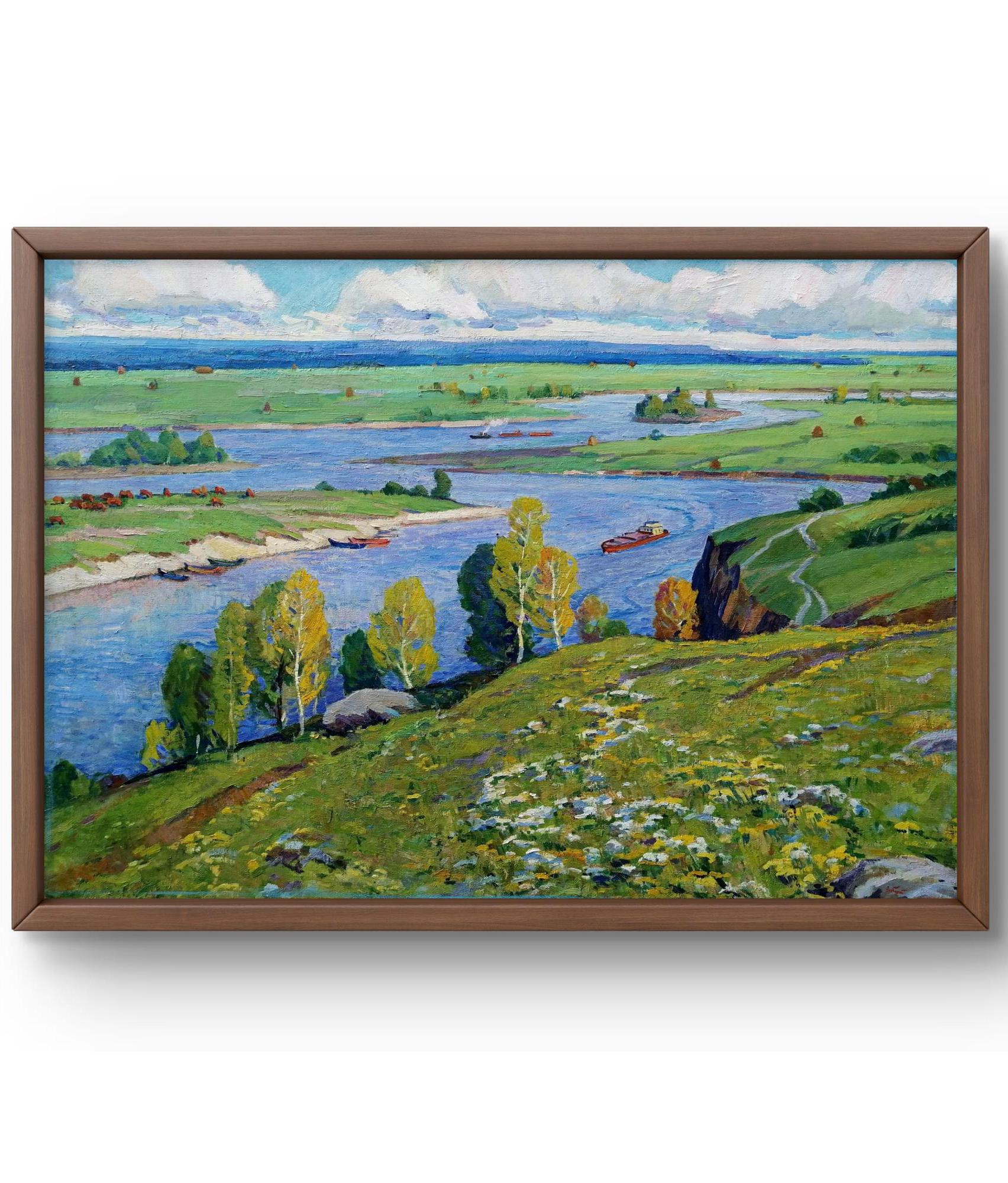 油絵風景画オリジナル、キャンバスに描いた絵画、川の風景、手作り