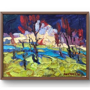 Oil painting landscape original, oil painting on canvas, summer green landscape, handmade art, nature unframed brown forest, wall art