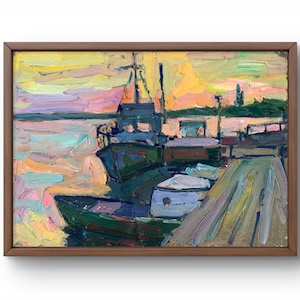 Pintura a óleo paisagem original, pintura em papelão, paisagem noturna, arte artesanal, natureza, sem moldura, cena romântica, arte de parede