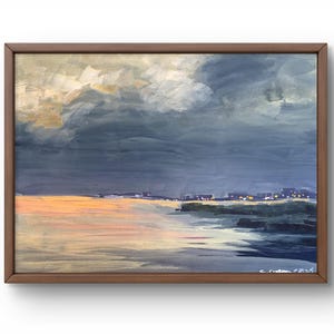 Dipinto ad acquerello paesaggio originale, dipinto su carta, paesaggio marino, arte fatta a mano, natura, senza cornice, paesaggio serale, arte murale