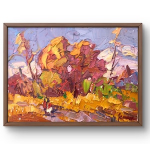 Original Oil Painting: Autumn Forest Landscape on Canvas (5.9x7.87 inches)