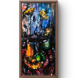Dipinto ad acquerello natura morta originale, dipinto su carta, natura morta di fiori, arte fatta a mano, interno, senza cornice, natura morta blu, arte murale