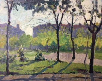 Oil painting City Park Evgeny Nikolaevich Tkachenko original picture painter landscape art work & collectibles kitchen decor USSR nGS230