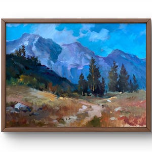 Pintura al óleo paisaje original, pintura sobre cartón, paisaje de montaña, arte hecho a mano, naturaleza, sin marco, paisaje de verano, arte de pared