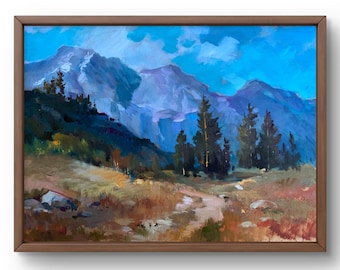 Original Oil Painting: Summer Mountain Landscape on Cardboard (11.81x15.74)