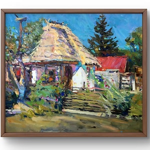 Oil painting landscape original, painting on canvas, village landscape, handmade art, nature, unframed, house landscape, wall art