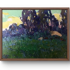 Pintura a óleo de paisagem original, pintura em papelão, paisagem de campo, arte feita à mão, natureza, sem moldura, paisagem de verão, arte de parede