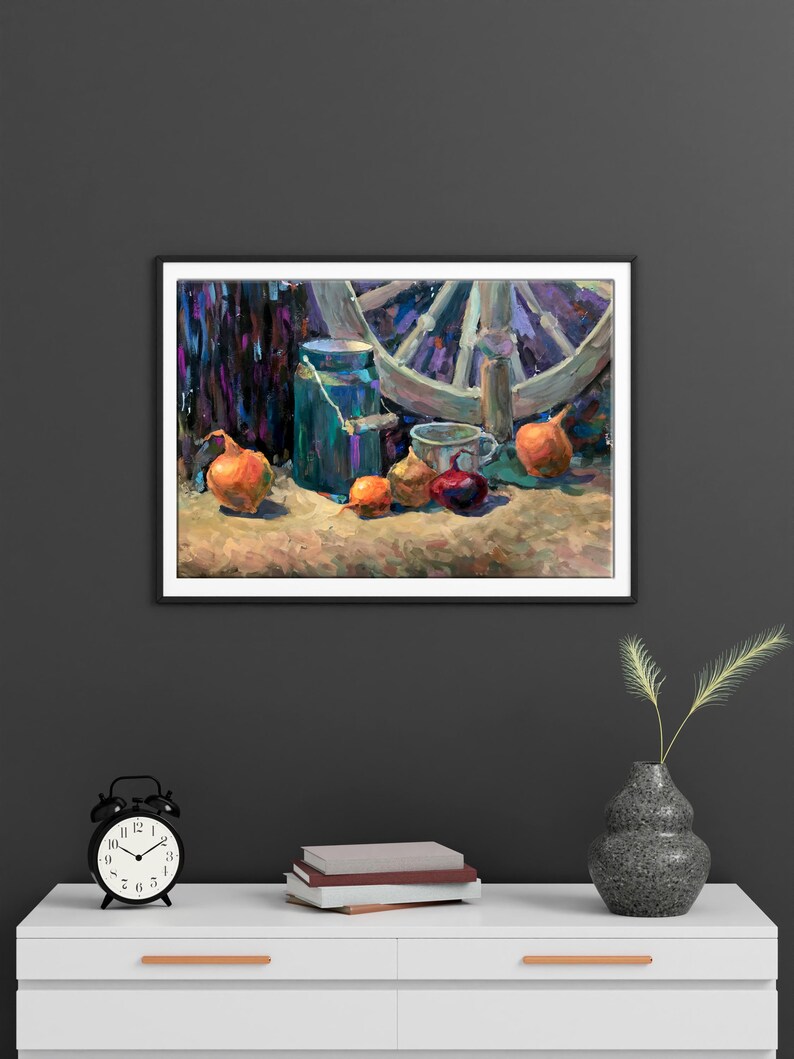 Gouache Painting Still Life Original, Painting on Paper, Rustic Still