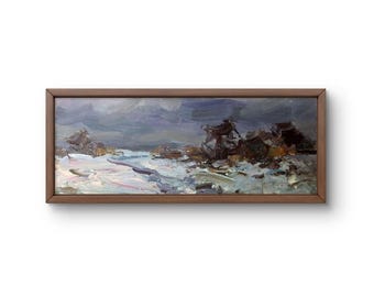 Dipinto a olio originale di paesaggio invernale: pennellate espressive, senza cornice