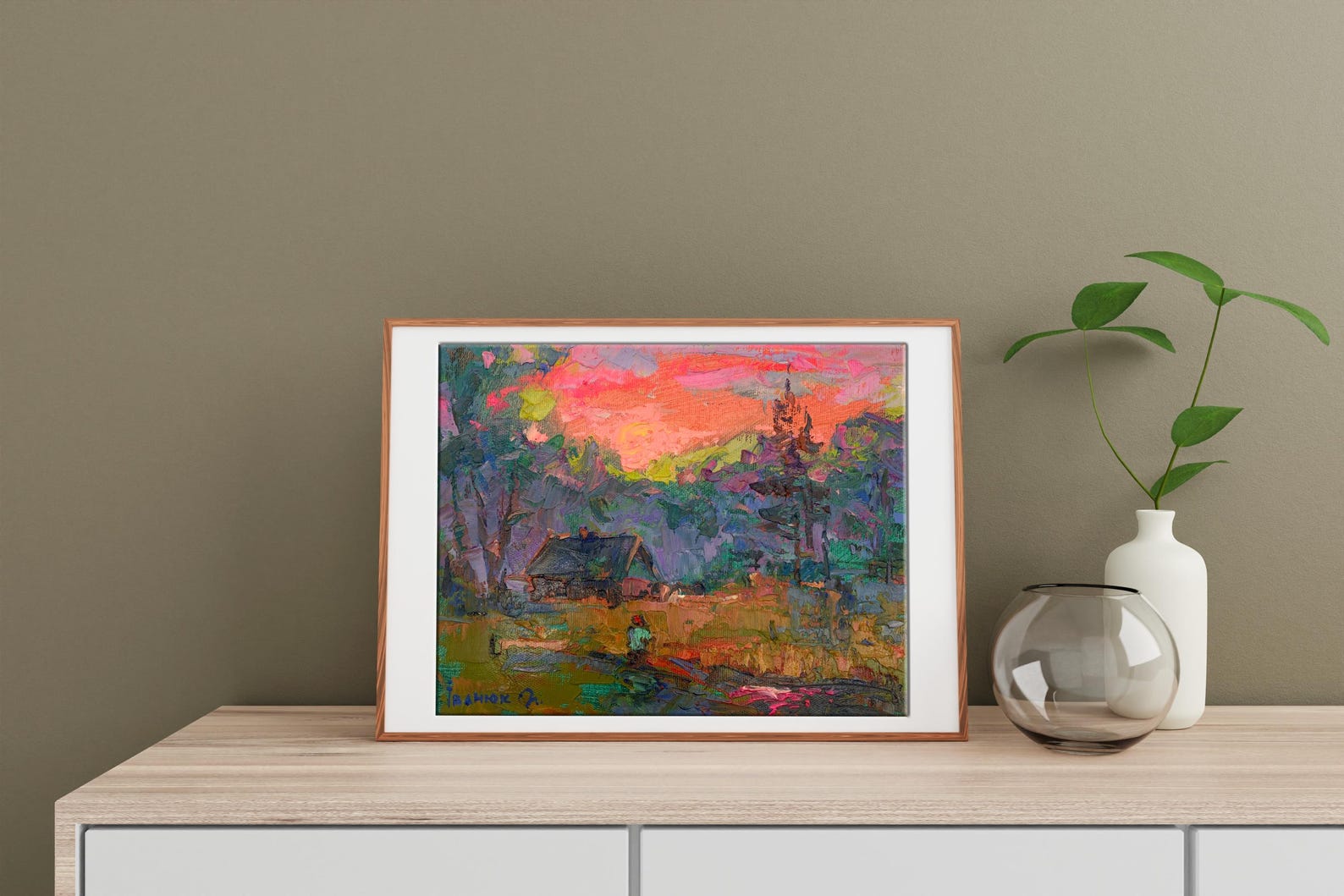 Oil Painting Landscape Original, Oil Painting on Canvas, Sunset With a