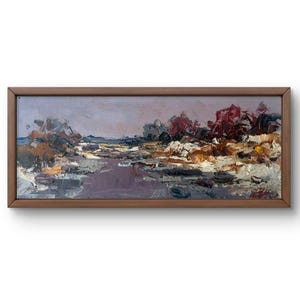 Pintura al óleo original de paisaje, pintura al óleo, escena invernal dura y texturizada con pinceladas gruesas, arte hecho a mano, sin marco, arte de pared