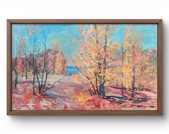 Dipinto a olio originale di paesaggio, dipinto su tela, paesaggio autunnale, arte fatta a mano, natura, senza cornice, paesaggio forestale, arte murale