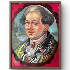 Retrato de pintura a óleo original, pintura a óleo sobre papelão, retrato de um nobre em uma roupa requintada, arte feita à mão, sem moldura, arte de parede