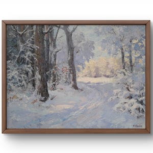 Oil painting landscape original, painting on canvas, forest landscape, handmade art, nature, unframed, snow winter scenery, wall art