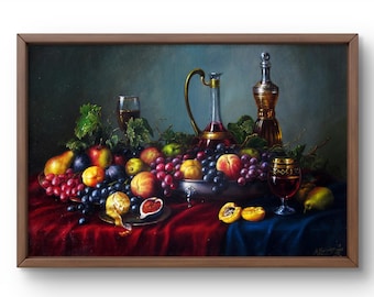 フルーツ4 印象派の静物画 様々なフルーツの油絵 デジタルダウンロード