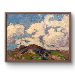 Pintura al óleo original de paisaje, pintura al óleo sobre cartón, paisaje de montaña de Baikal bajo un cielo dinámico, arte hecho a mano, sin marco, arte de pared