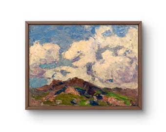 Oil painting landscape original, oil painting on cardboard, mountain landscape of Baikal under dynamic sky, handmade art, unframed, wall art
