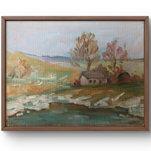 Pintura a óleo paisagem pintura a óleo original sobre papelão campo em tons pastéis suaves paisagem arte artesanal paisagem sem moldura