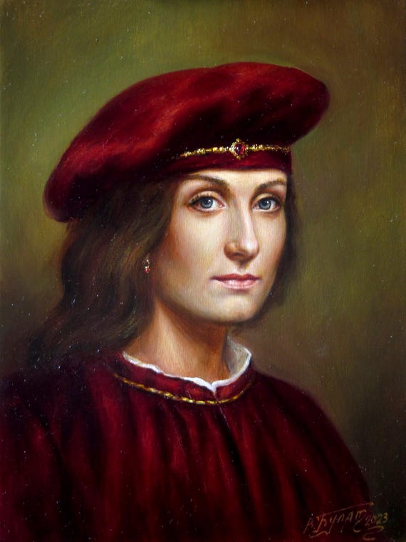 油絵肖像画オリジナル、キャンバスに描いた絵画、ルネッサンス様式