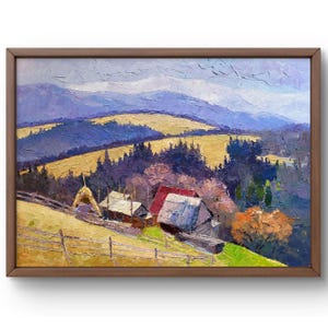 Oil painting landscape original, painting on canvas, village landscape, handmade art, nature, unframed, mountains landscape, wall art